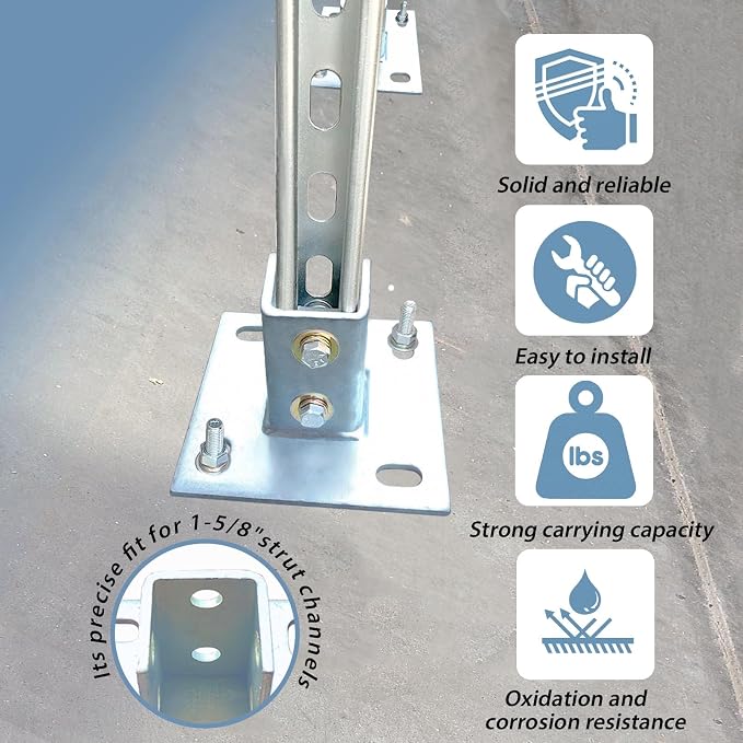 2 Pcs Heavy Duty Strut Post Base, 4-Hole 6" Square, Side Orientation, Suitable - Image 4