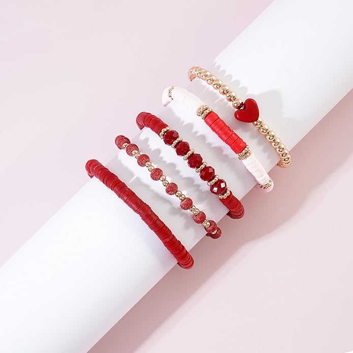 Heishi Beaded Stretch Bracelets for Women Stackable Polymer Clay Beads Bracelets Friendship Boho Summer Beach Bracelet Jewelry Set