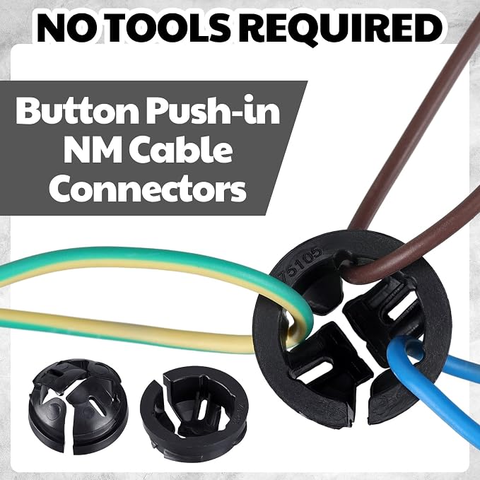 250 Pcs 3/8" Button Connector | Non‑metallic Push‑in Nm Cable Connector - Image 5
