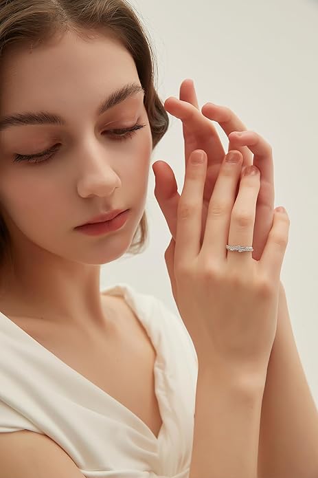 EAMTI 925 Sterling Silver Wedding Band for Women Cubic Zirconia Twisted Rope Half Eternity Band Ring Size 3-13