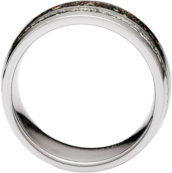 Created-Opal Ring with Imitated Meteorite 8mm Tungsten Wedding Band or Gift 7-13