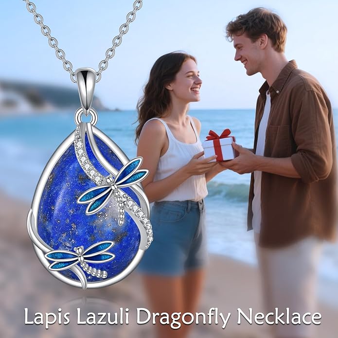 KQF Dragonfly/Butterlfy/Cat/Jellyfish/Bunny/Axolotl/Bee/Mermaid/Hummingbird/Elephant Necklace for Women Sterling Silver Moonstone Pendant Necklace Dragonfly Jewelry Gifts for Women