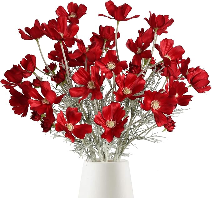 6PCS Cosmos Silk Flowers 24'' Red Daisy Flowers Artificial Fake Wild Flowers by Fqueelvys