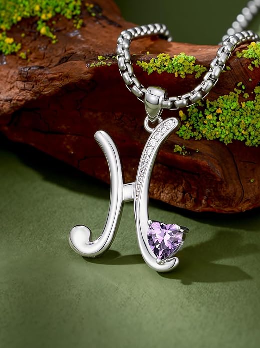 Valentines Day Gifts for Women Alphabet A to Z Initial Birthstone Pendant Necklaces for Women - 18k White Gold Plated Personalized Name Jewelry Valentine Mothers Day Birthday Gifts for Women Her Girlfriend