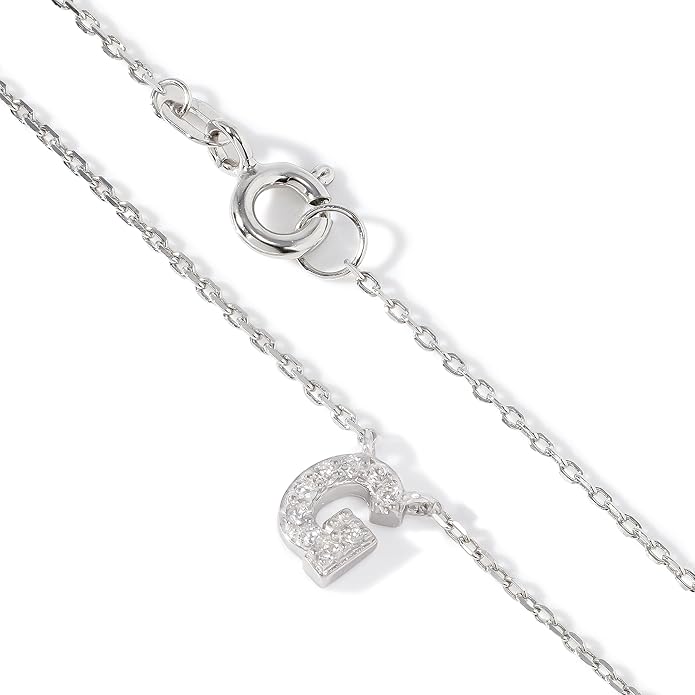 JTV Sterling Silver Initial Necklace for Women, 0.13 CTW White Cubic Zirconia Letter Pendant, Rhodium-Plated, Personalized Monogram Jewelry, Gift Box Included, 18”