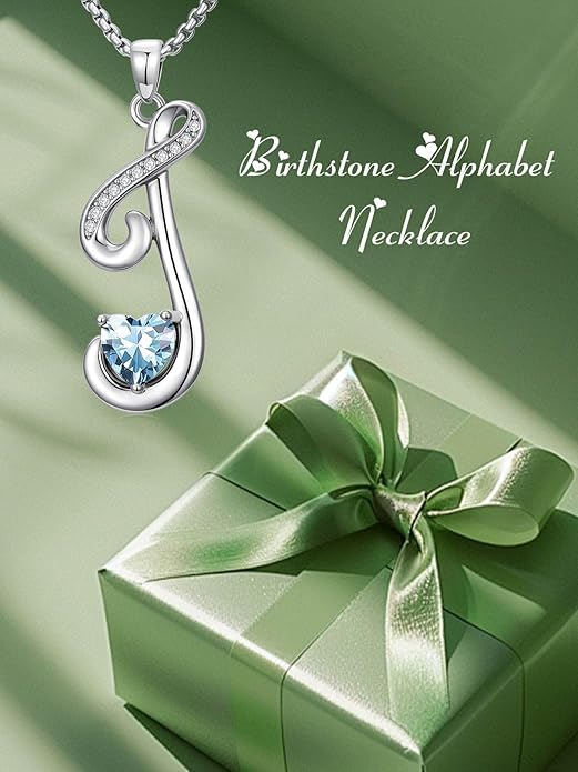 Valentines Day Gifts for Women Alphabet A to Z Initial Birthstone Pendant Necklaces for Women - 18k White Gold Plated Personalized Name Jewelry Valentine Mothers Day Birthday Gifts for Women Her Girlfriend