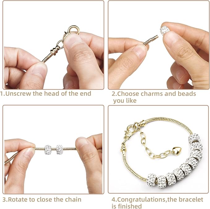 10 Pcs 7.87 Inch Snake Chain Charm Bracelet Chains with Bracelet Helper Adjustable Snake Charm Bracelet with Heart Lobster Clasp Extender Chain DIY Bracelet Chains for Women Jewelry Making Supplies