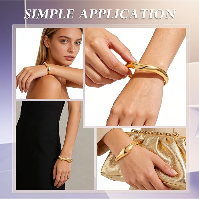 3 Pcs Gold Bangle Bracelets for Women Trendy Chunky Cuff Bracelet Silver Irregular Statement Stackable Bangle Bracelet Minimalist Cuff Jewelry for Women Gifts