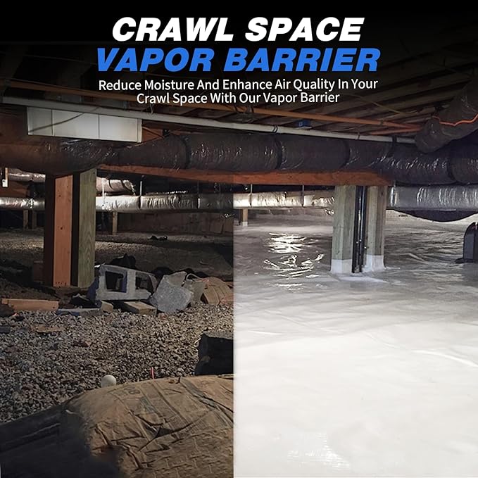 White Plastic Sheeting, 10 Mil 10' x 25', Crawl Space Vapor Barrier, Plastic - Image 6