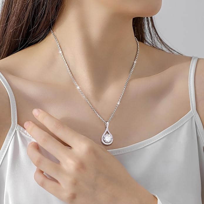 Moissanite Necklace Gift for Women, 925 Sterling Silver 18K White/Yellow Gold Plated 0.5-6.0CT Moissanite Pendant for Her, Anniversary Day, Birthday, Wedding - to My Wife, Mom
