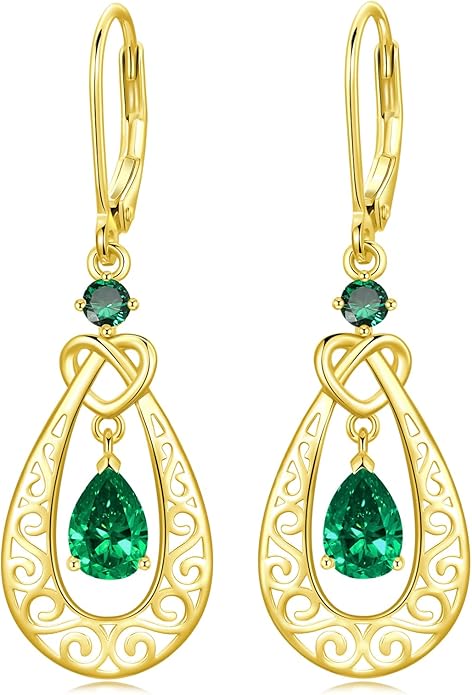 Teardrop Birthstone Dangle Drop Earrings Sterling Silver Infinity Filigree Leverback Earrings, Infinity Love Birthday Anniversary Valentines Day Gifts for Her Women Mom Wife