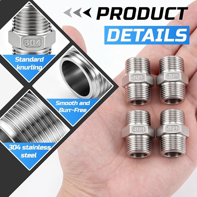 1/2" MNPT to 1/2" MNPT Male to Male 4 Pcs Hex Bushing Nipple Reducer, 316 - Image 3