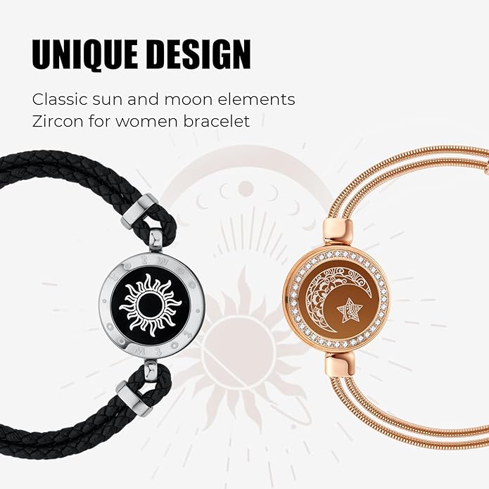 TOTWOO Long Distance Touch Bracelets for Couples, Smart Light & Vibration Love Jewelry, Long Distance Valentines Day Gifts for Him Her Women Men, One-to-One Bluetooth Pairing via App