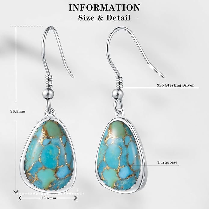 Turquoise Earrings for Women Western Jewelry for Women 925 Sterling Silver Dangle Drop Earrings Boho Western Vintage Jewelry for Gift