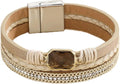 Fesciory Leopard Bracelet for Women, Boho Leather Wrap Multi-Layer Pearl Crystal Bracelet Bangle Jewelry