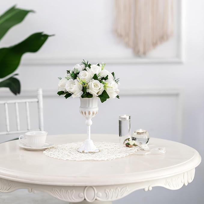 BLOSMON White Fake Flowers Party Centerpieces: 6 Pcs, 15 Faux Silk Roses | Easy - Image 8