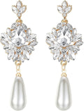 mecresh Flower Teardrop Bridal Wedding Dangle CZ Earrings in Silver/Gold Tone for Women Girl Bride Gift …