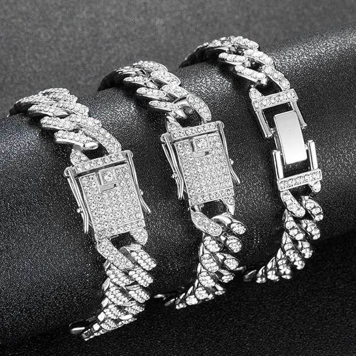14K Gold Plated Ankle Bracelets for Women Cuban Link Anklets Plus Size Silver Ankle Bracelet Layered Link Anklet Set Rhinestone Bling Anklets Silver Jewelry for Women Gift Set