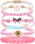 DS 6PCS String beads Charm Bracelets for Teen Girls Handmade Braided Rope Butterfly daisies Eternal flower Boho Surfer Bracelet for women Adjustable friendship Stretch birthday jewelry Gift Friends