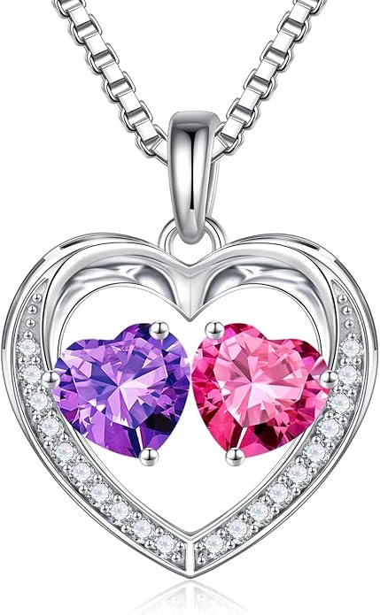 Iefil Valentines Day Gifts for Her - 925 Sterling Silver Heart Birthstone Necklace, Anniversary Birthday Gifts for Women Wife Girlfriend Mom Her