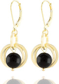 Dainty Short Real Black Onyx Gemstone Minimalist Dangle Earrings with 14k Yellow Gold-filled Circles Classic Designer Jewelry Jewelry Gift for Her (Leverback)