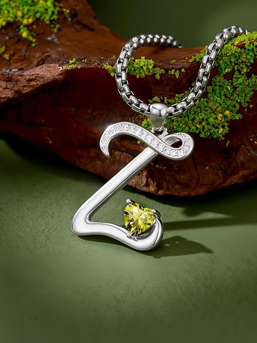 Valentines Day Gifts for Women Alphabet A to Z Initial Birthstone Pendant Necklaces for Women - 18k White Gold Plated Personalized Name Jewelry Valentine Mothers Day Birthday Gifts for Women Her Girlfriend