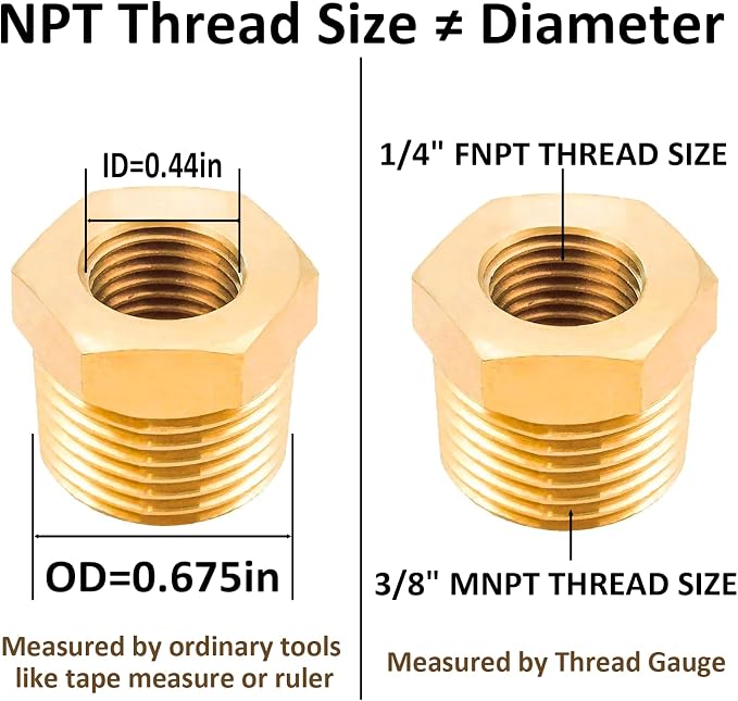 Brass Pipe Fitting Reducer Hex Bushing 3/8 NPT Male x 1/4 NPT Female Adapter - Image 2