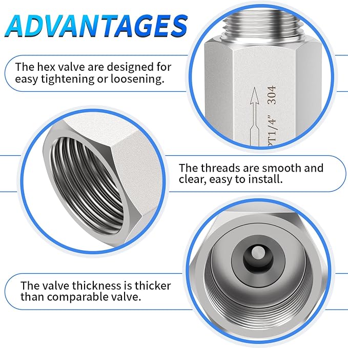 ChillWaves 304 Stainless Steel In-Line Siamese Check Valve 1/4" NPT Male x 1/4" - Image 4