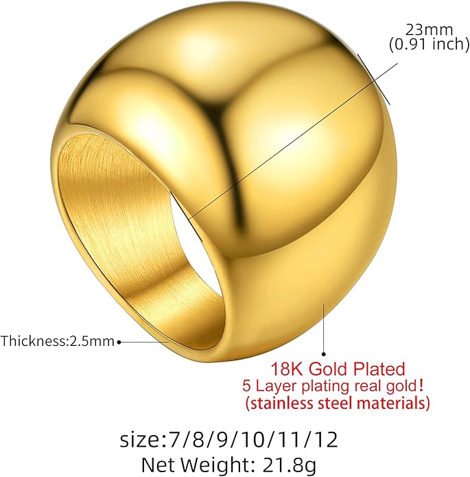 GOLDCHIC JEWELRY Chunky Dome Ring for Women, Stainless Steel Bold Stacking Croissant Statement Ring For Men (Size 7-12, Custom)