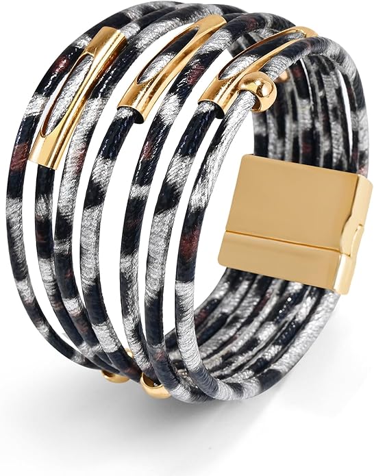 Wrapped Bracelets for Women,Leather Bracelet,Boho Bracelets for Women,Multi-Layer Pearl Crystal Bracelet Bangle Jewelry