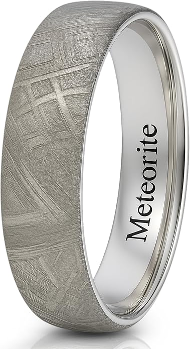 The Jewelry Source 6mm Gibeon Meteorite Men’s Wedding Band - Cobalt Chrome Ring - Genuine Meteorite Inlay - Comfort Fit
