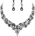 BriLove Women's Wedding Bridal Austrian Crystal Teardrop Cluster Statement Necklace Dangle Earrings Jewelry Set