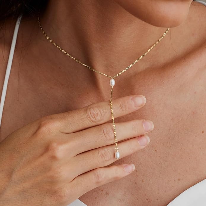 Gold Necklace for Women, Dainty Gold Long Necklaces 14k Gold Plated Prom Lariat Necklace Cute Choker Necklaces for Women Trendy Stuff Fashion Costume Gold Accessories Christmas Jewelry Gifts
