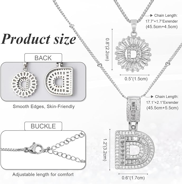 Initial Letter Necklace for Women 14k White Gold Silver Plated Dainty Necklaces Trendy Chunky Custom Layered Necklace Set Personalized Round Circle Zirconia A-Z Letter Chain Pendant Jewelry Gift