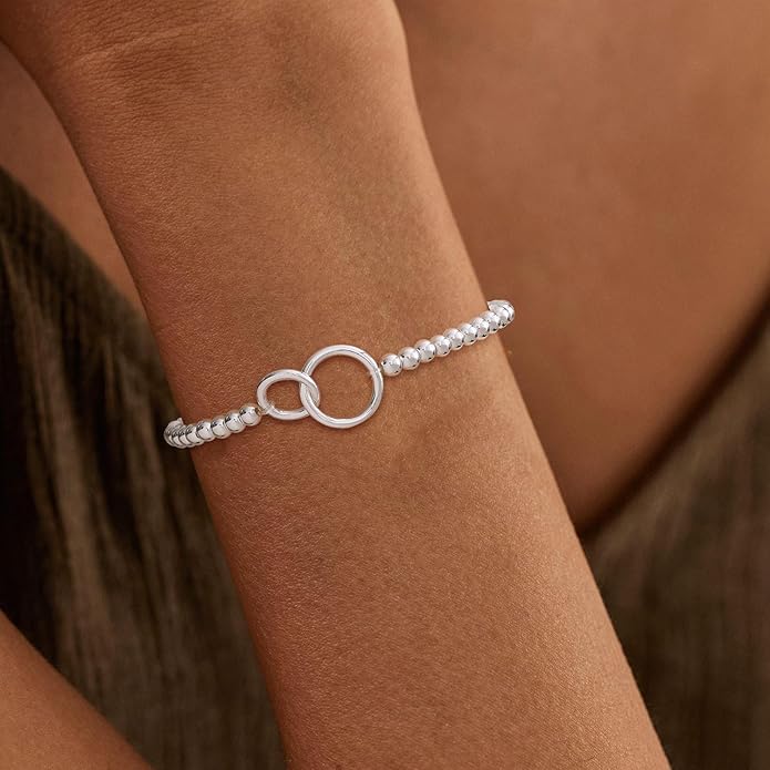 Valentines Day Gifts for Women Her - Beaded Stretch Handmade Ball Bracelets Cute Charm Bracelet Dainty Stackable Cross Heart Bow Wave CZ Jewelry Gifts Trendy Stuff