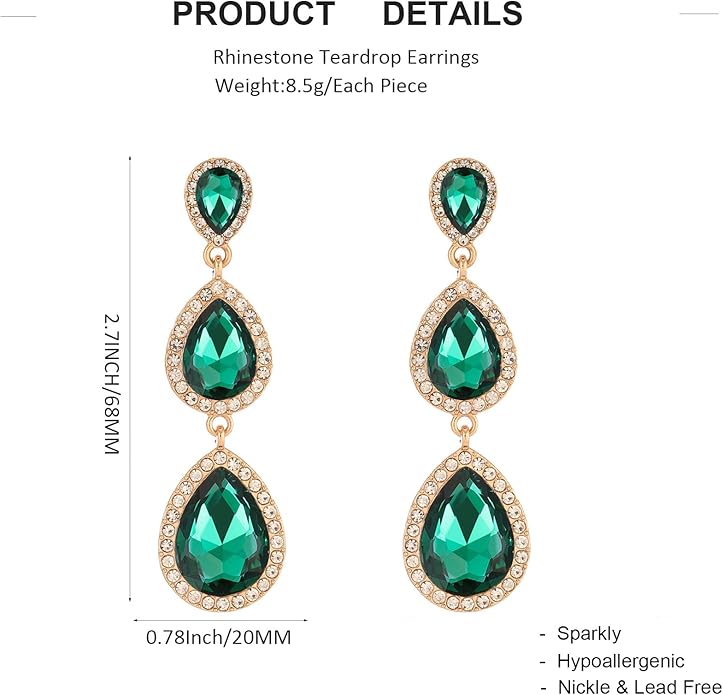 Vintage Rhinestone Teardrop Dangle Earrings Long Dangling Drop Earrings Crystal Chandelier Earrings for Women Wedding Bridal Prom