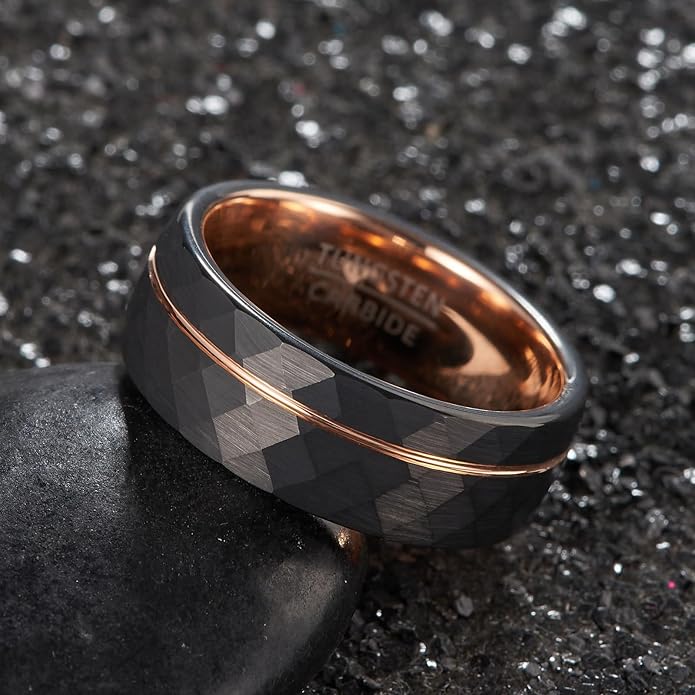 Men's Diamond Array Split Band - 8mm Wide Black Tungsten Wedding Ring