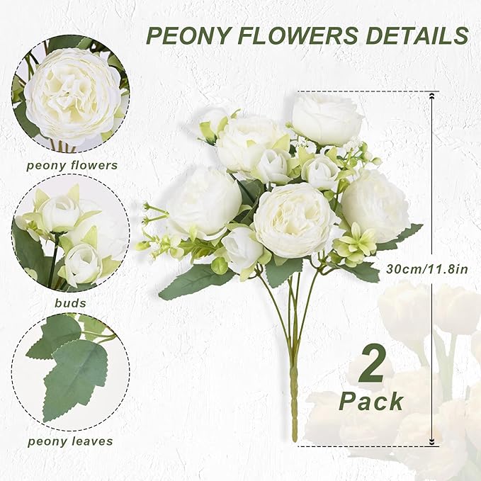 2 Packs Peonies Artificial Flowers, Silk Peonies Flowers Fake Peonies - Image 4