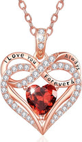 Infinity Rose Gold Valentines Heart Birthstone Necklace for Women,I Love You Always and Forever Jewelry,Valentines Anniversary Birthday Gifts for Her Wife Mom Grandma Daughter