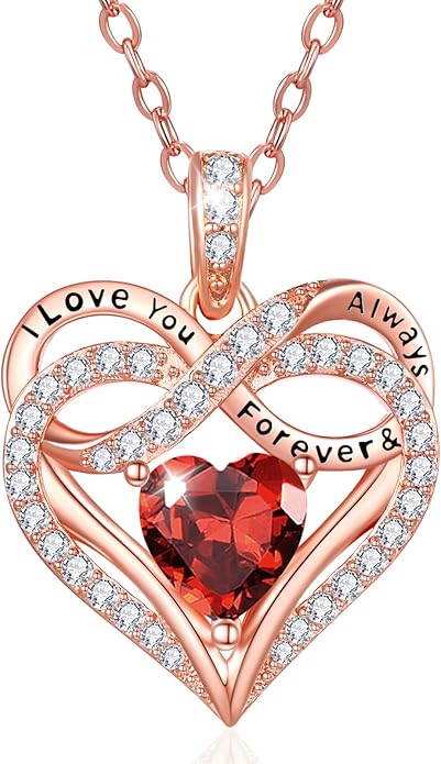 Infinity Rose Gold Valentines Heart Birthstone Necklace for Women,I Love You Always and Forever Jewelry,Valentines Anniversary Birthday Gifts for Her Wife Mom Grandma Daughter