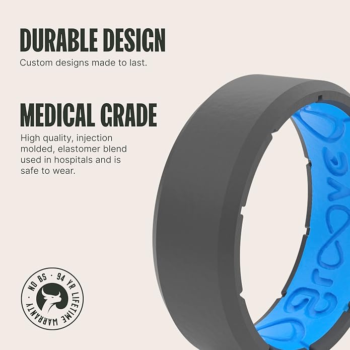 Groove Life Edge Silicone Ring - Breathable Rubber Wedding Rings for Men, Unique Design, Comfort Fit Ring