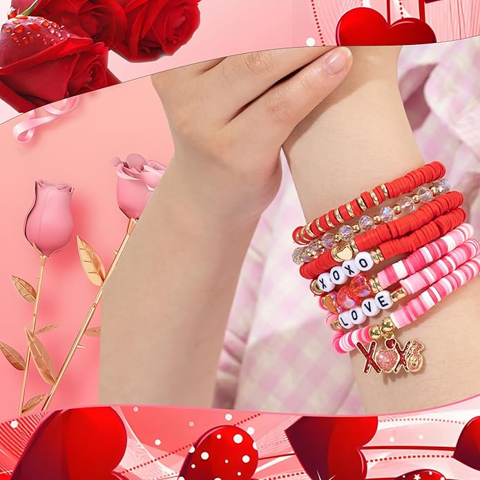 Friendship Beaded Bracelets for Women, Stackable Colorful Surfer Boho Clay Bead Stretch Bracelets