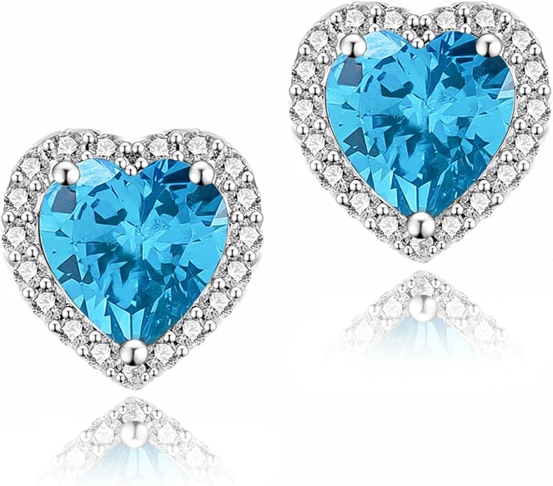 YOMELA Cubic Zirconia Earrings Studs, Halo CZ Birthstone Simulated Diamond Stud Earrings for Women