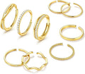 Jstyle Gold Stackable Rings for Women Non Tarnish Open Adjustable Rings Cubic Zirconia Thin Thumb Silver Ring Set 14K Gold Filled Pinky Knuckle Stacking Set - Dainty Statement Promise Band Ring Sets