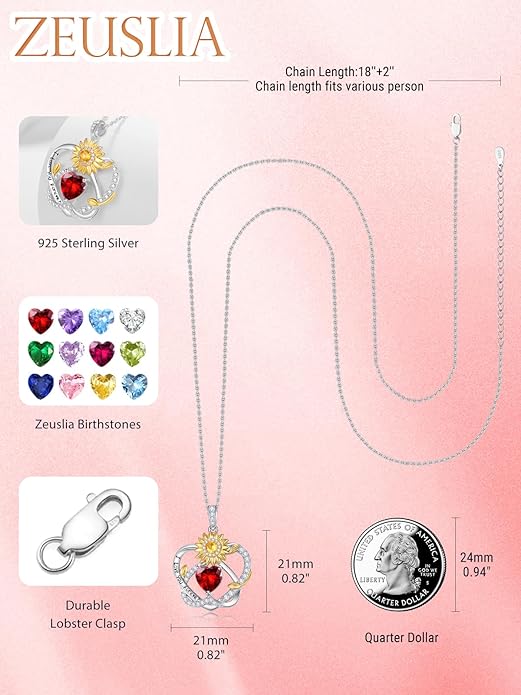 Valentine's Day Gifts for Wife 925 Sterling Silver Double Birthstone Pendant Necklaces I Love You for Always and Forever Necklace Anniversary Birthday Gifts for Wife Girlfriend Mom Her