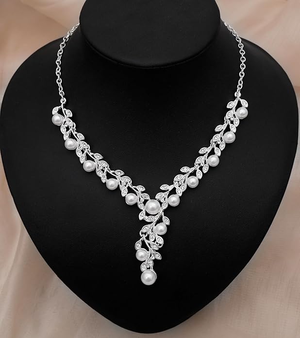 CSY Elegant Bridal Necklace Earrings Bracelets Leaves Shape Wedding Prom Dress Accessories Rhinestones Jewelry Sets for Bride Bridesmaid