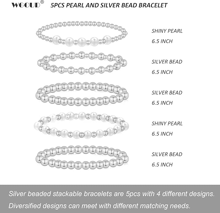 wgoud Gold Bracelets for Women - Trendy 14K Real Gold Plated Beaded Bracelet Set with Stretch Beads, Waterproof, Adjustable, Perfect Gifts