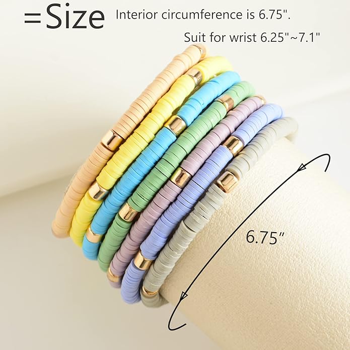 GOOJIDS Surfer Heishi Clay Bead Bracelets for Women Bohemian Stackable Gold Plated Beaded Stretch Bracelets Elastic Layering Friendship Bracelets Set Boho Jewelry