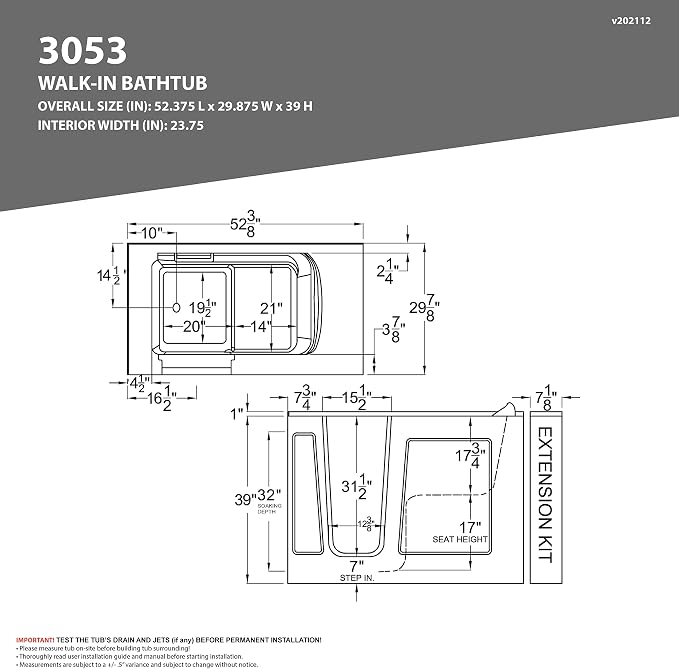 ANZZI Walk In Tub, 30 X 53 In, Left Drain, 9 Whirlpool & 26 Air Jets | The 60 - Image 2