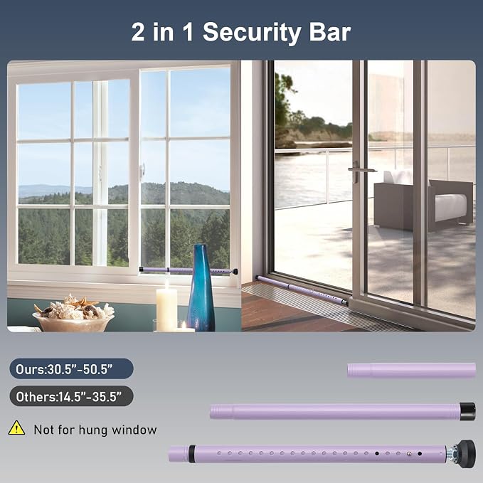 Sliding Door Security Bar, 17.7-50.5inch Heavy Duty Adjustable Sliding Patio - Image 3